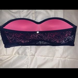 Navy blue strapless lace bandeau PINK